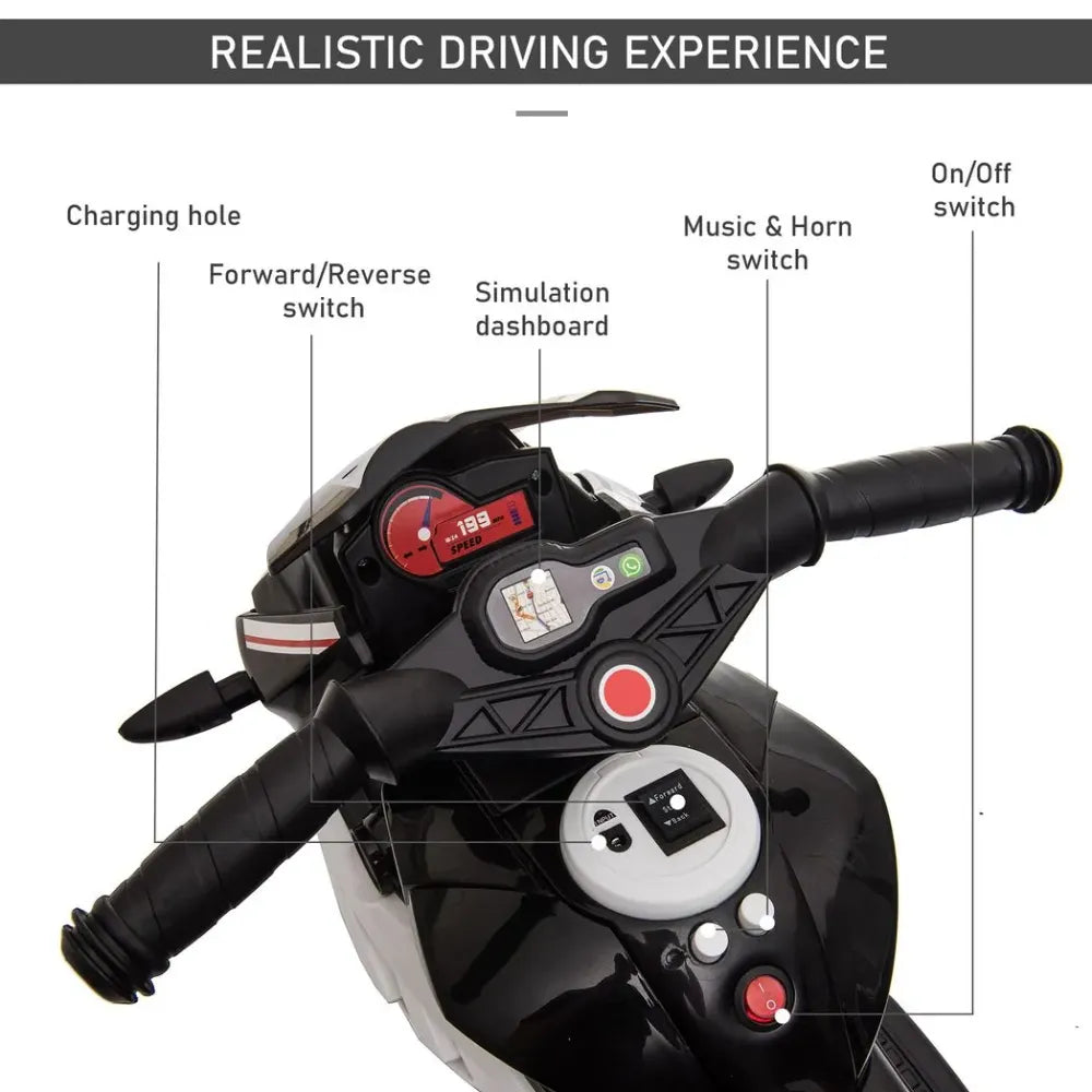 Kids Electric Motorcycle Ride-On Toy Vehicle 6V Battery Music Horn Lights Black - anydaydirect