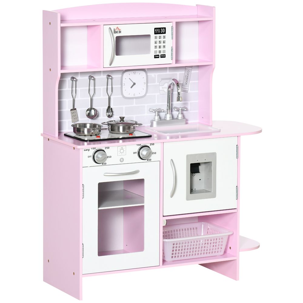 Kitchen Set for Kids W/ Lights Sounds, Microwave, Sink, for Aged 3-6 HOMCOM - anydaydirect