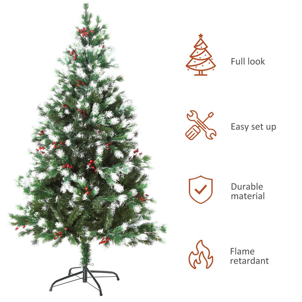 5ft Snow-Dipped Artificial Christmas Tree Red Berries Metal Base Traditional - anydaydirect