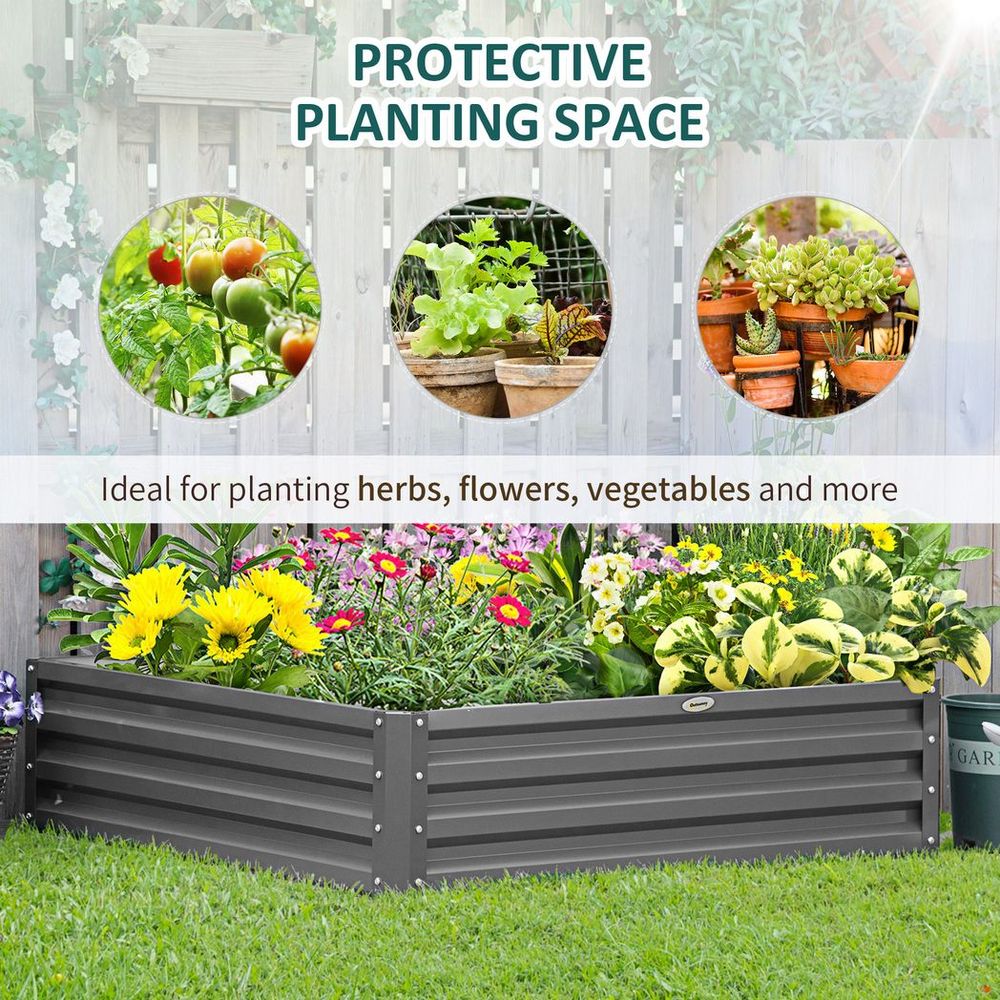 Outsunny Raised Garden Bed Metal Garden Flower Vegetable Planter Light Grey - anydaydirect