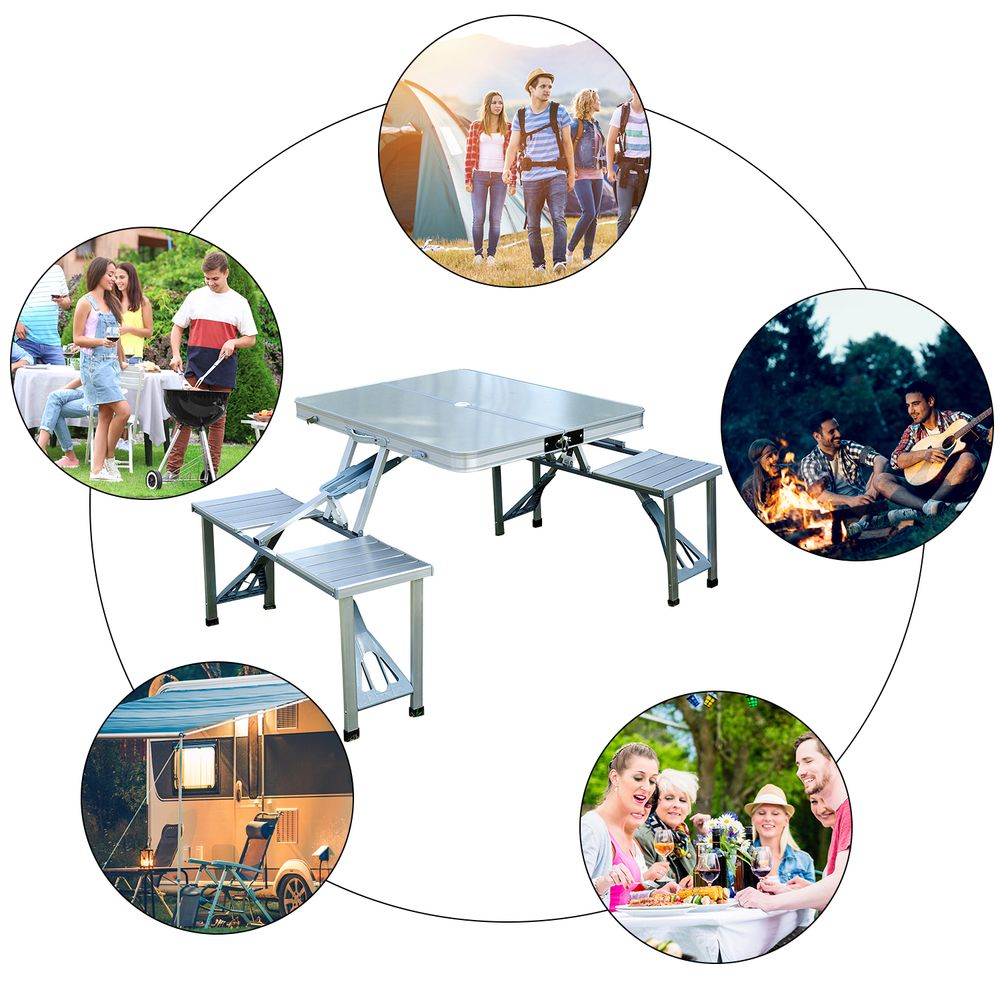 Portable Folding Trestle Camping Picnic Table Outdoor Chair Stools Outsunny - anydaydirect