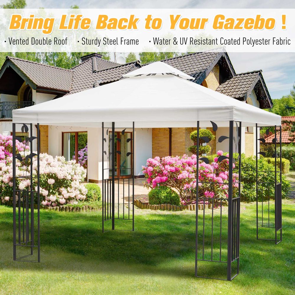 3m x 3m Vented Roof Metal Frame Garden Gazebo Cream - anydaydirect
