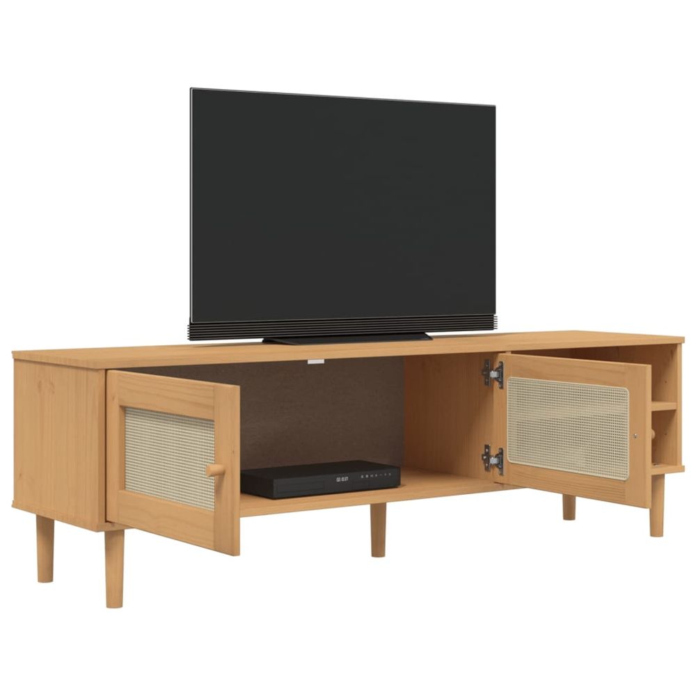 vidaXL TV Cabinet SENJA Rattan Look Brown 158x40x49cm Solid Wood Pine - anydaydirect