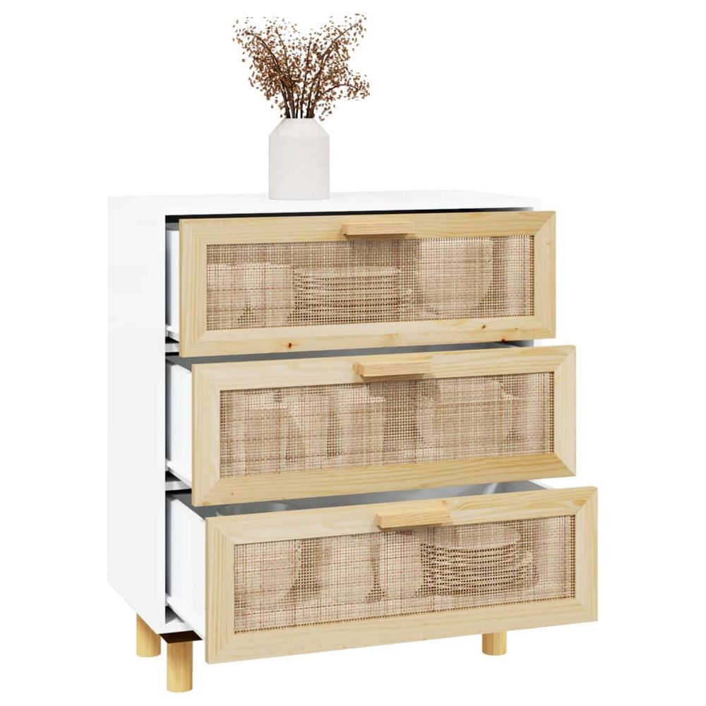 Sideboard White 60x30x70 cm Solid Wood Pine and Natural Rattan - anydaydirect