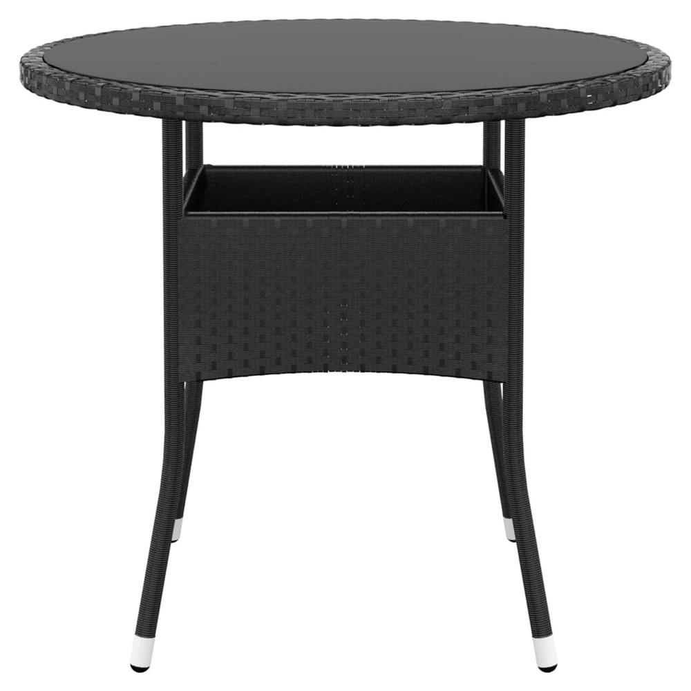 Garden Table Ø80x75 cm Tempered Glass and Poly Rattan Black - anydaydirect