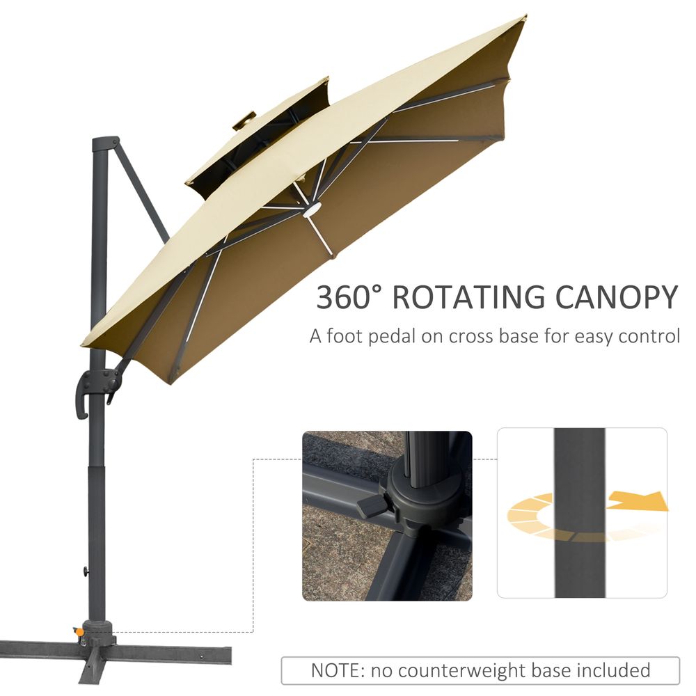 3m Cantilever Patio Umbrella, Solar LED Lighted Crank Handle Khaki - anydaydirect