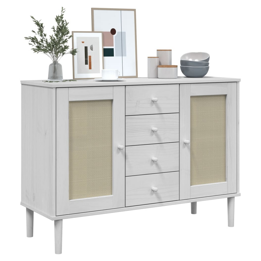 vidaXL Sideboard SENJA Rattan Look White 112x40x80 cm Solid Wood Pine - anydaydirect