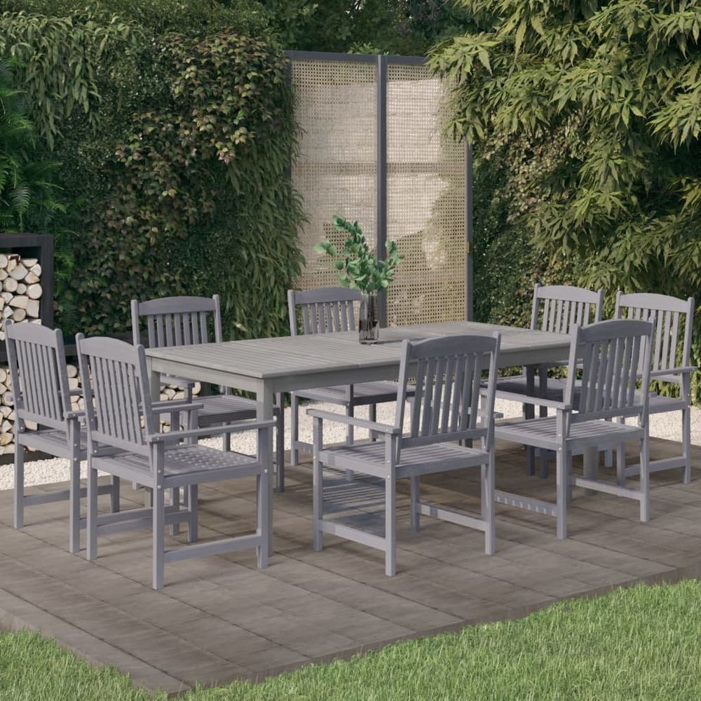 vidaXL 9 Piece Garden Dining Set Solid Wood Acacia Grey - anydaydirect