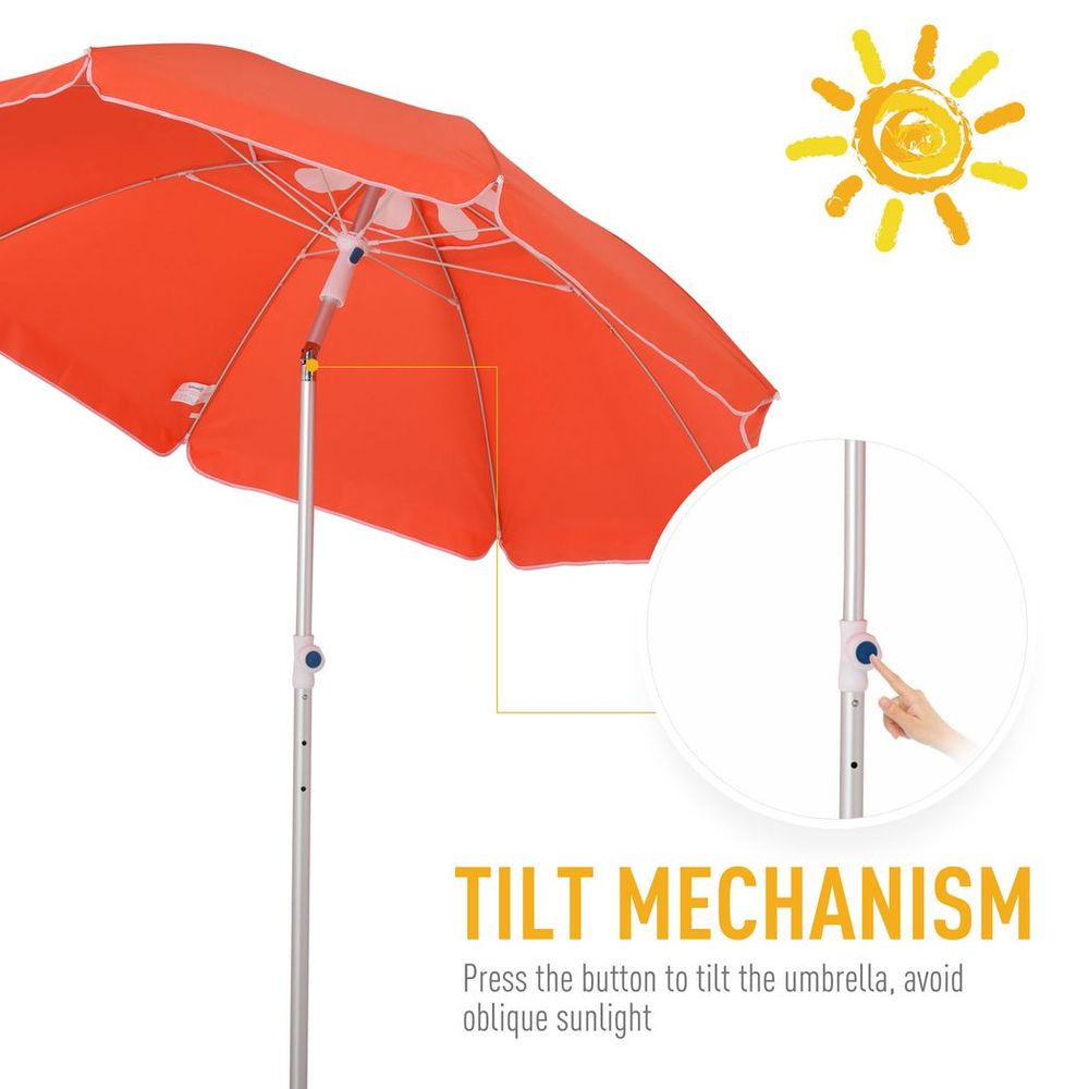Outsunny 1.96m Arced Beach Umbrella 3-Angle Canopy w/ Aluminium Frame Bag Orange - anydaydirect