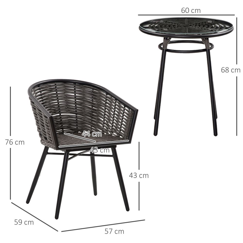 3Pc Rattan Bistro Set, Patio , w/ 2 Chairs & 1 Coffee Table , Grey - anydaydirect