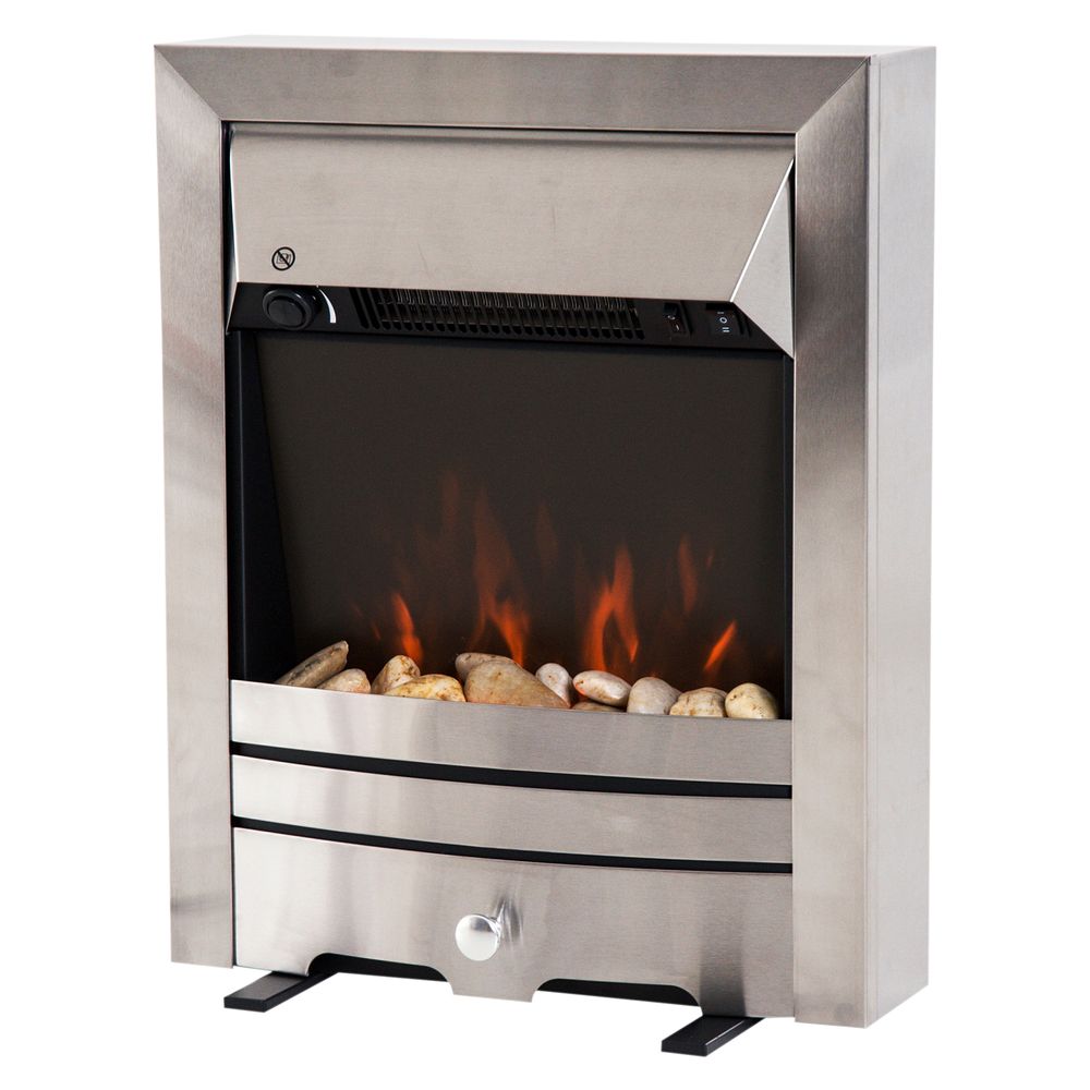 LED Flame Electric Fire Place-Stainless Steel 2KW Pebble Burning Effect Indoor - anydaydirect