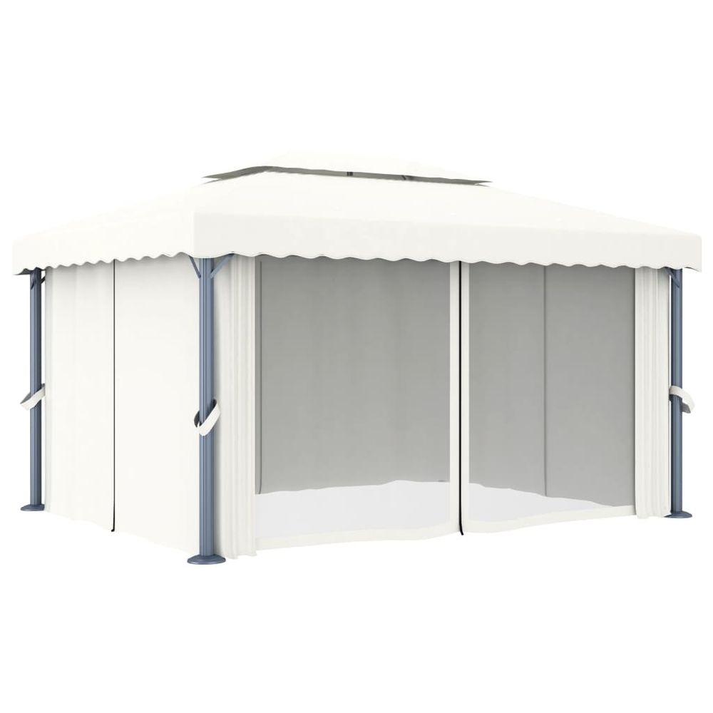 Gazebo with Curtain 4x3 m Cream White Aluminium - anydaydirect