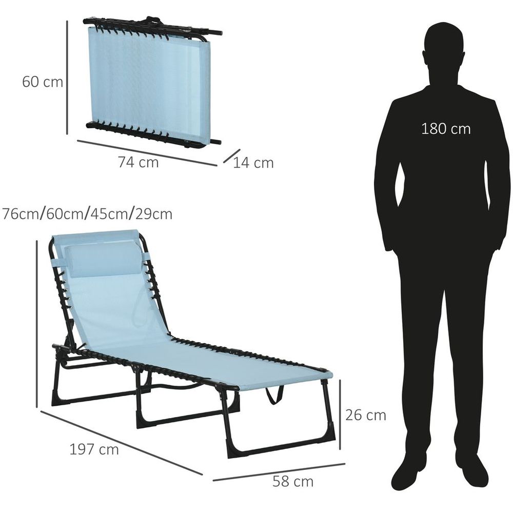 Outsunny Folding Beach Chair Chaise Lounge 4 Adjustable Positions, Baby Blue - anydaydirect