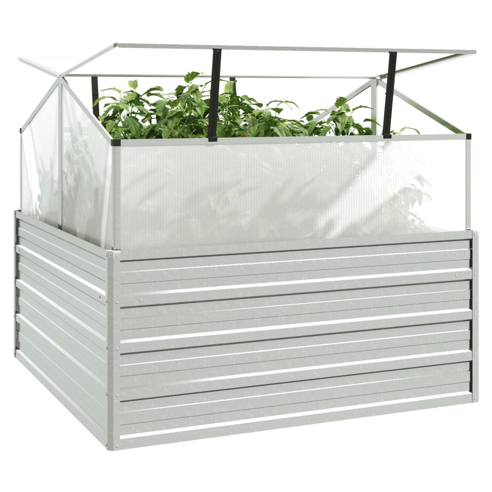 Garden Raised Bed with Greenhouse 100x100x85 cm Silver - anydaydirect