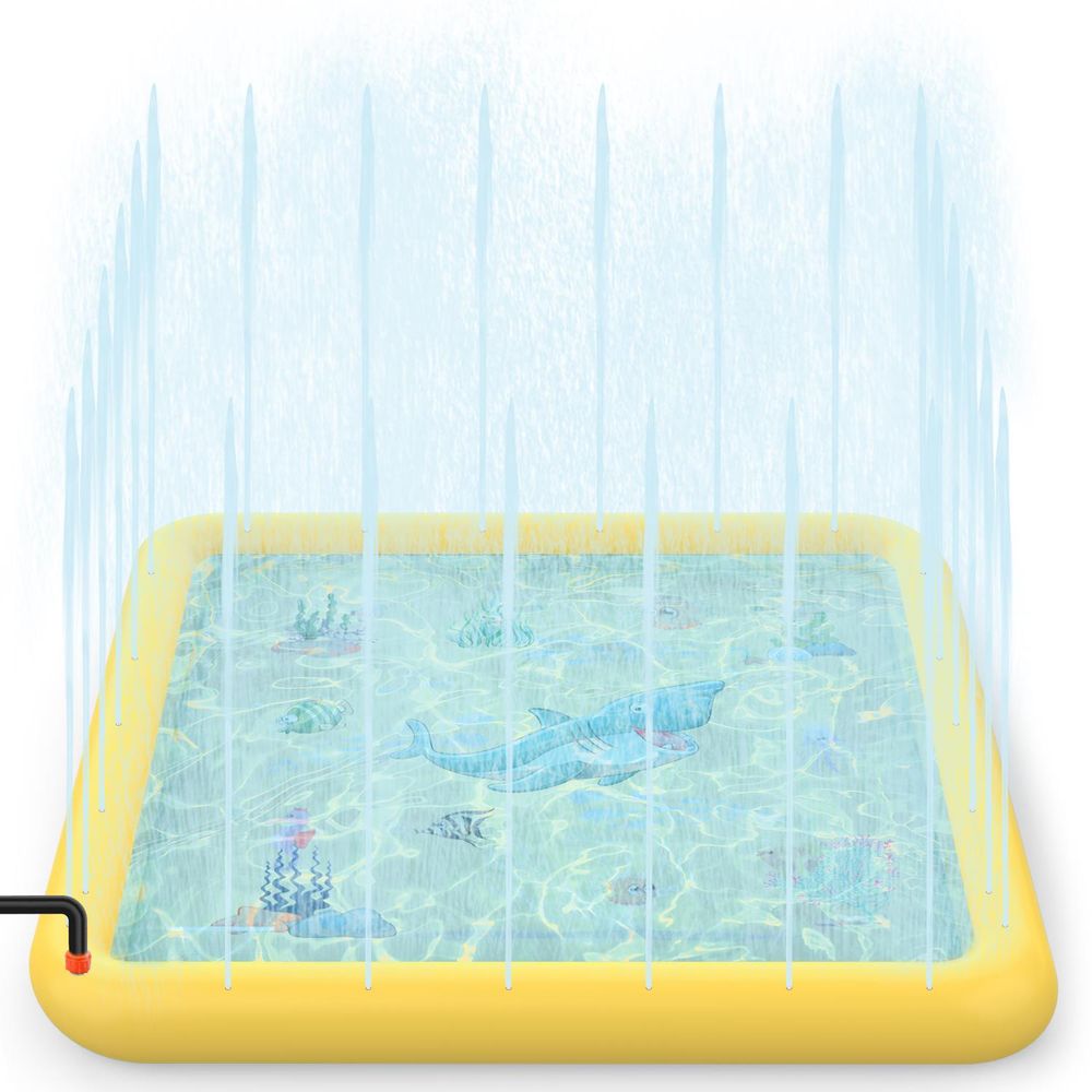 SOKA 168cm Square Inflatable Sprinkler Splash Pad Play Mat Water Summer Toy Kids - Yellow - anydaydirect