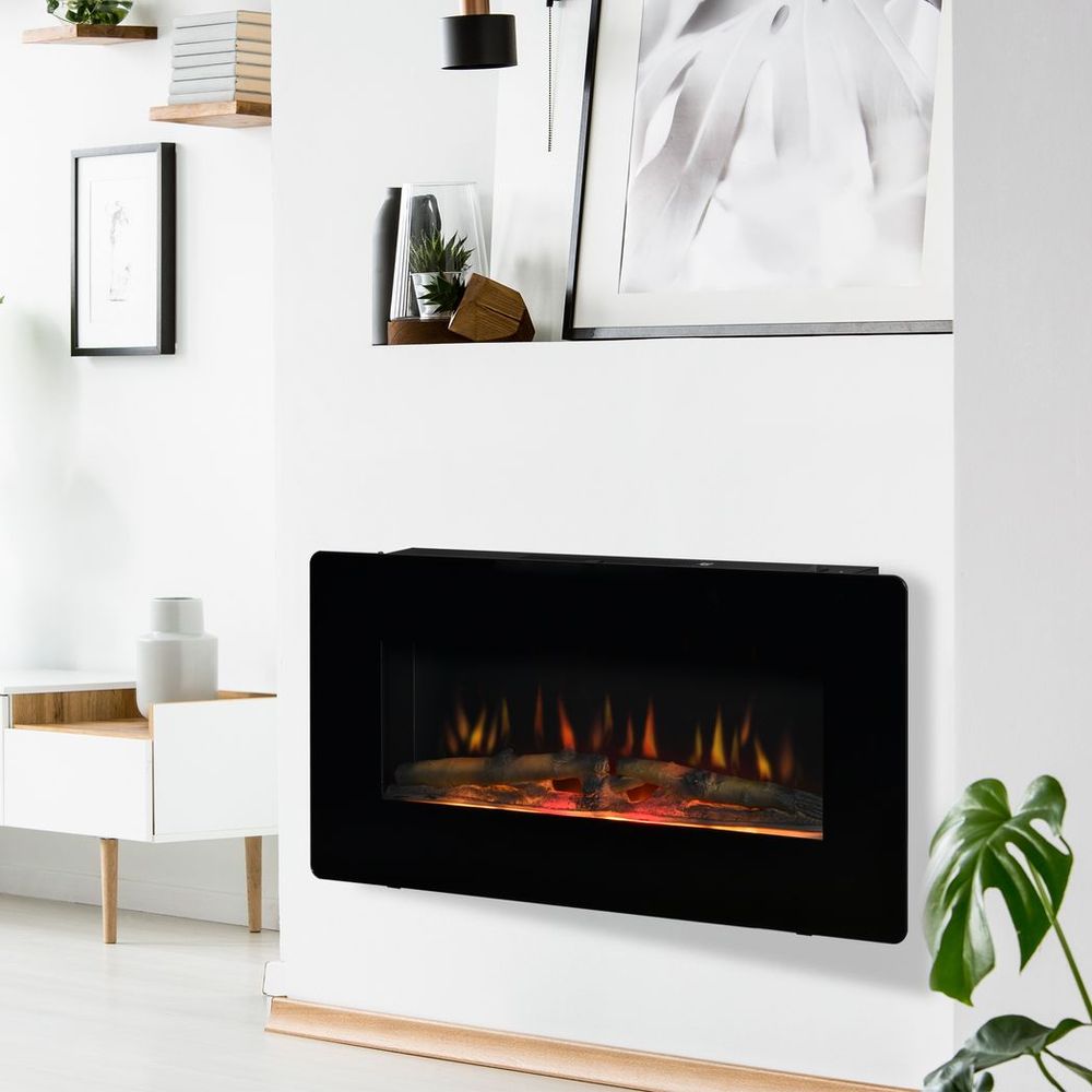 HOMCOM Electric Fireplace Heater Wall-Mount W/ Flame Effect Remote Control Timer - anydaydirect