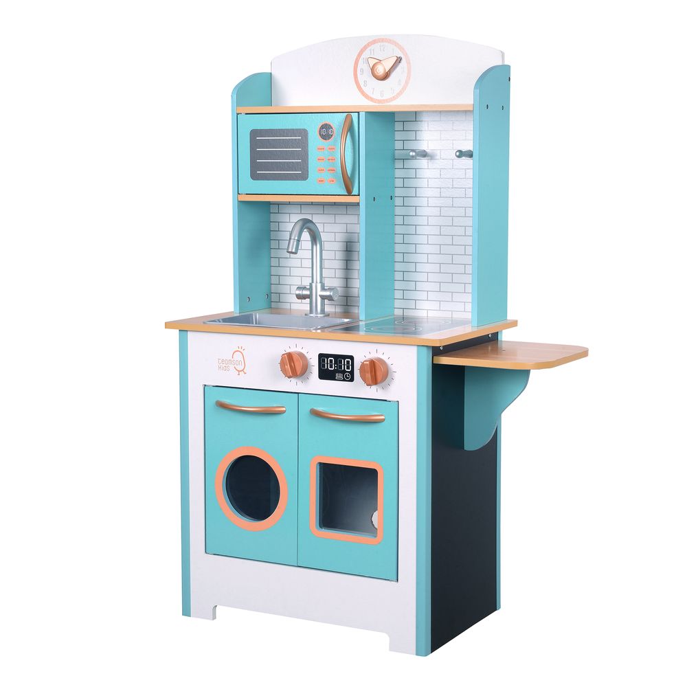 Small Retro Interactive Wooden Play Kitchen Toy & 7 Accessories - anydaydirect