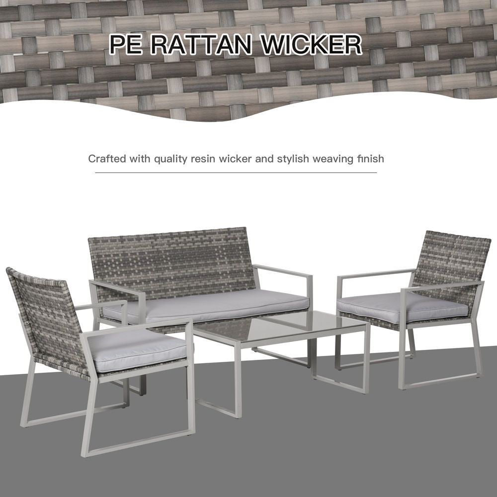 4-Piece Outdoor Garden Rattan Seating Furniture Set Grey - anydaydirect