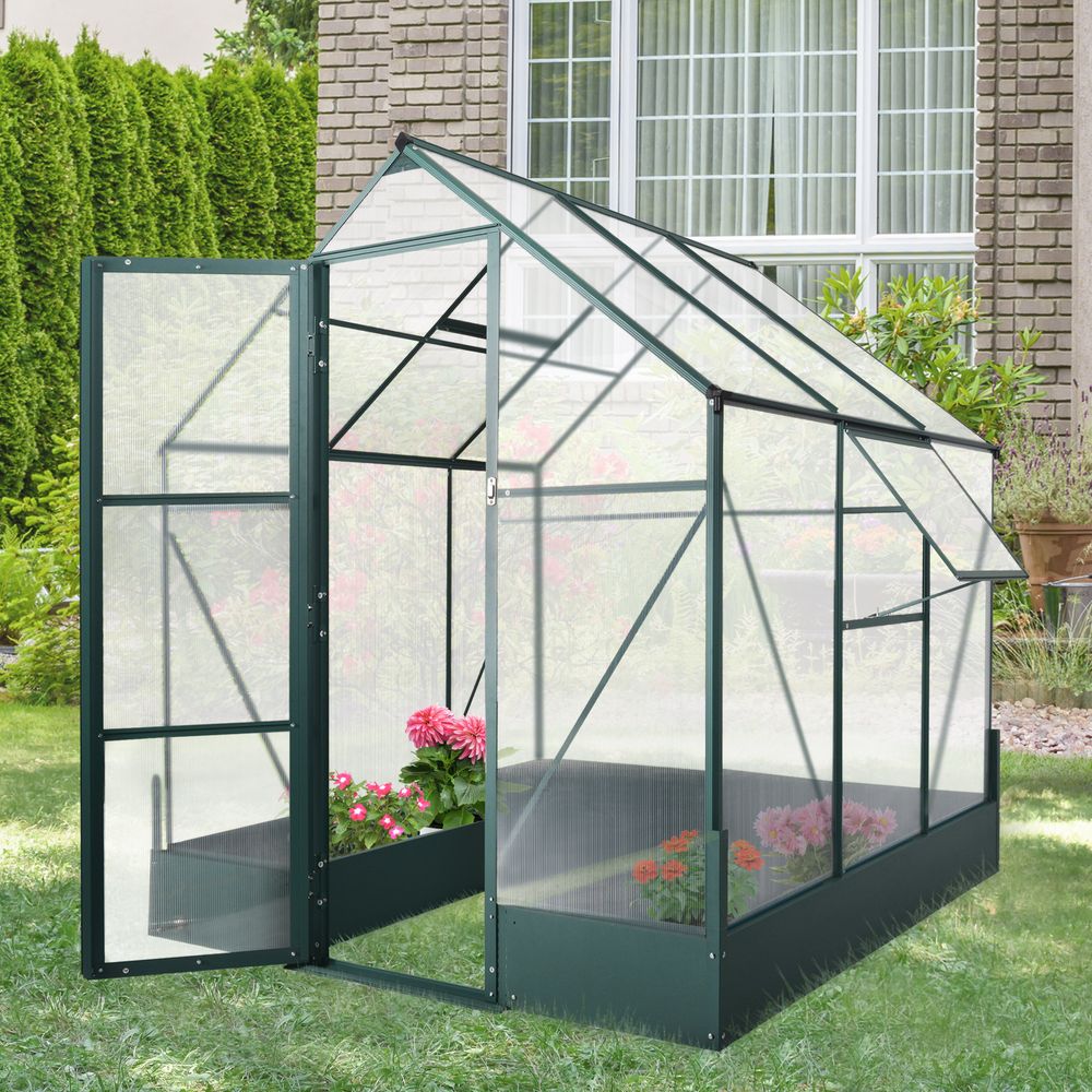 Garden Walk-in Aluminium Greenhouse Polycarbonate with Plant Bed - anydaydirect