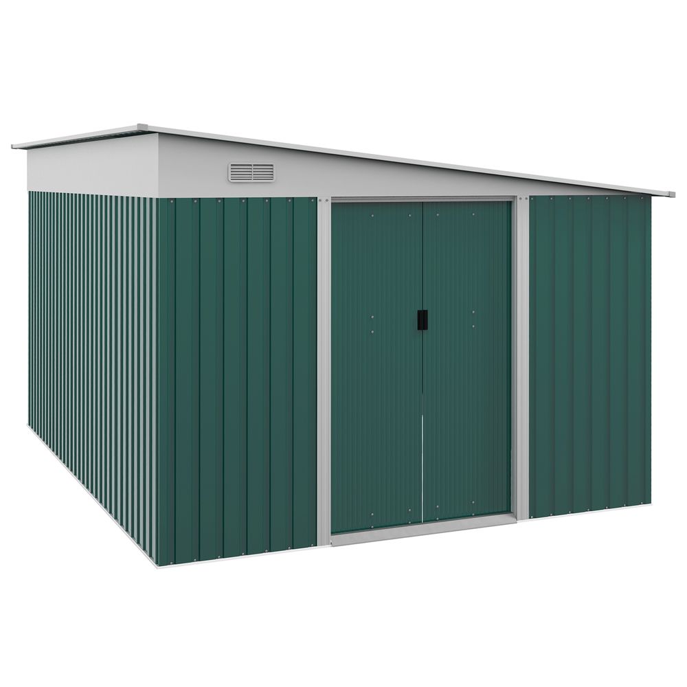 Outsunny 11.3x9.2ft Steel Garden Storage Shed w/ Sliding Doors & 2 Vents, Green - anydaydirect