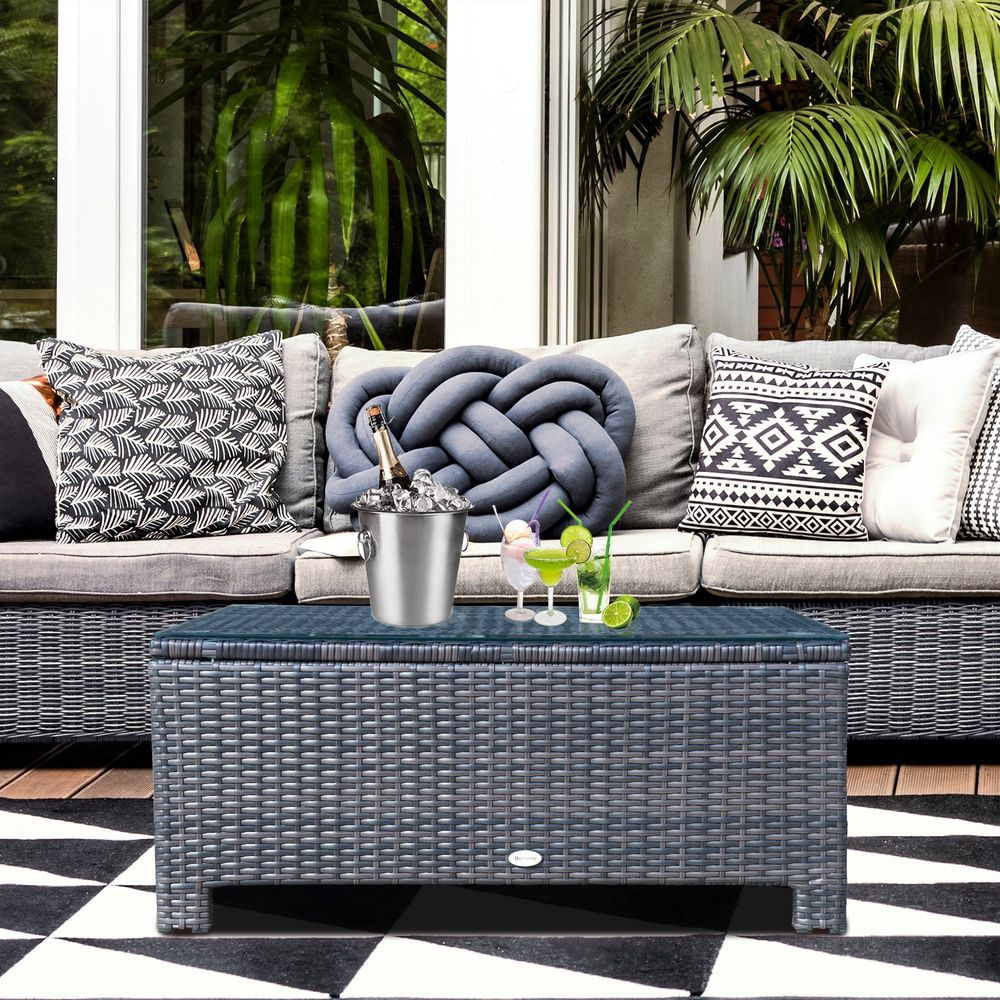 Rattan Coffee Table with Glass Top - anydaydirect