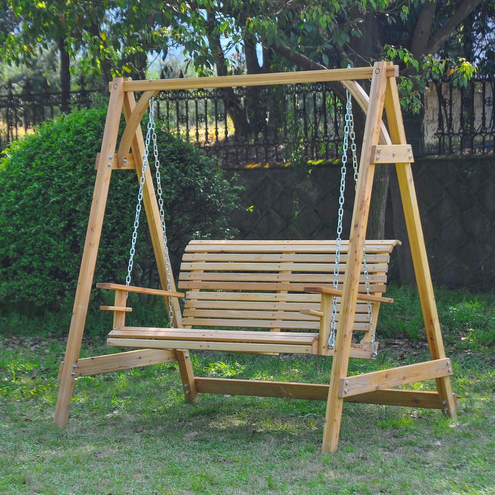 2-Seater Larch Wood Swing Chair Bench - anydaydirect