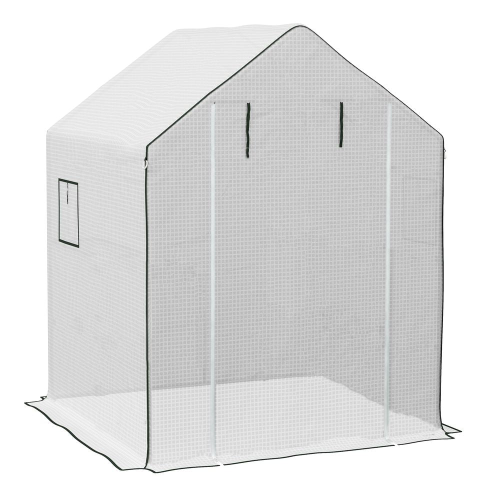 Outsunny Walk-in Greenhouse Cover Replacement with Door and Mesh Windows, White - anydaydirect