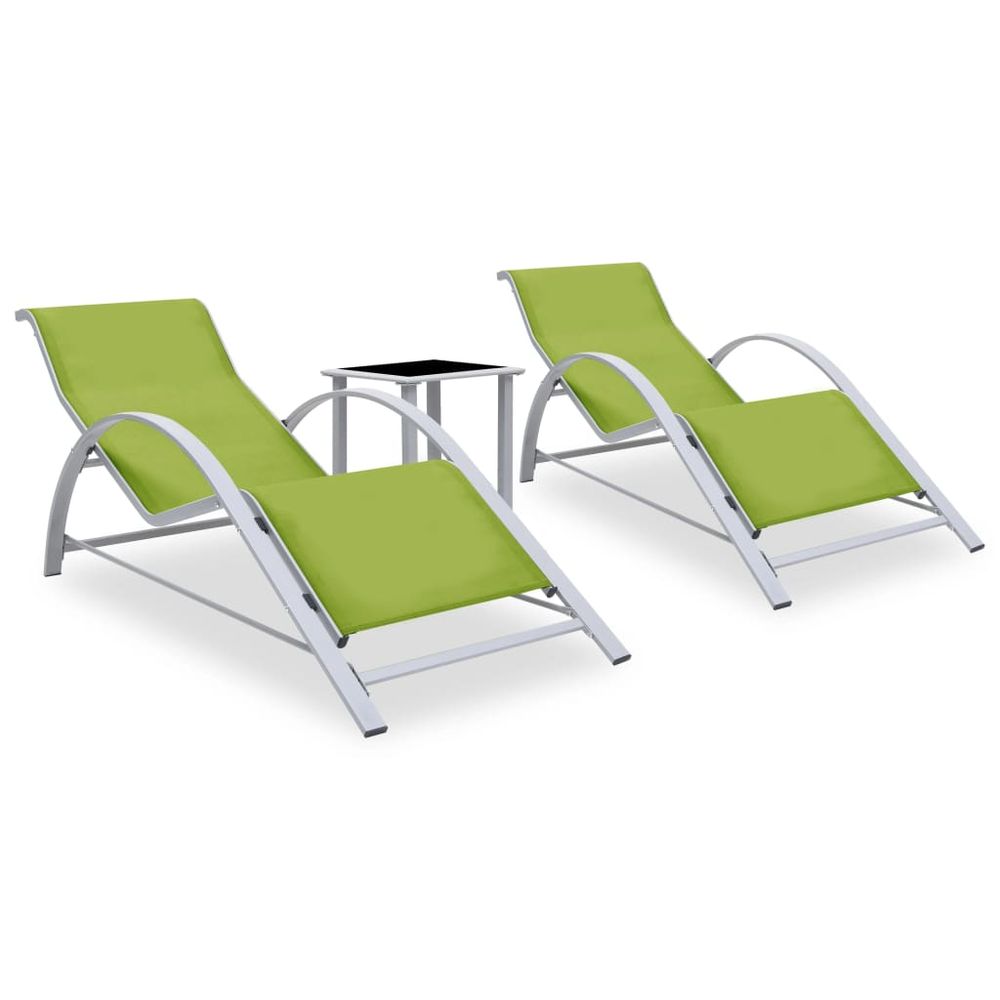 Sun Loungers 2 pcs with Table Aluminium Green - anydaydirect