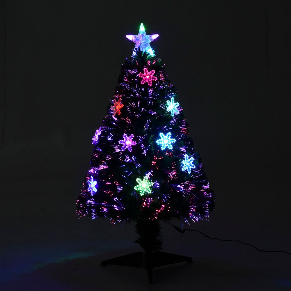 3FT Green Fibre Optic Artificial Christmas Tree LED Snowflakes Fireproofing - anydaydirect