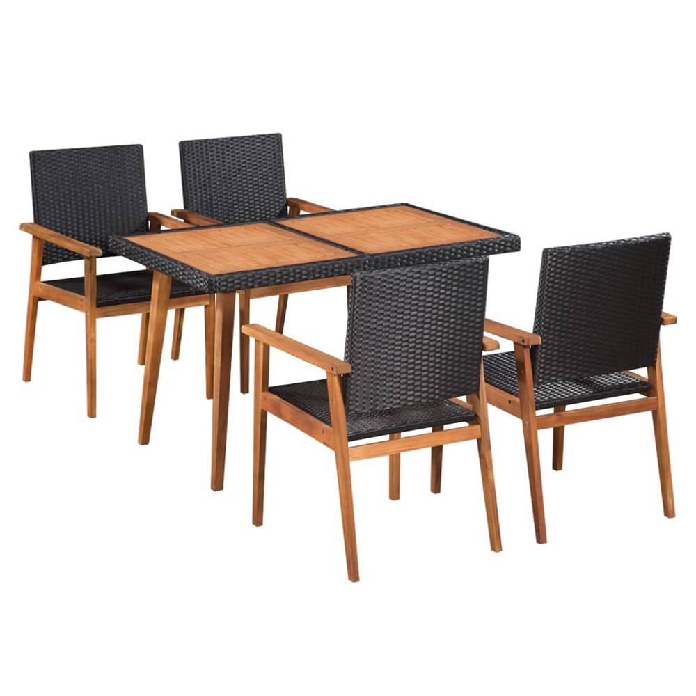 5 Piece Outdoor Dining Set Poly Rattan Black and Brown - anydaydirect