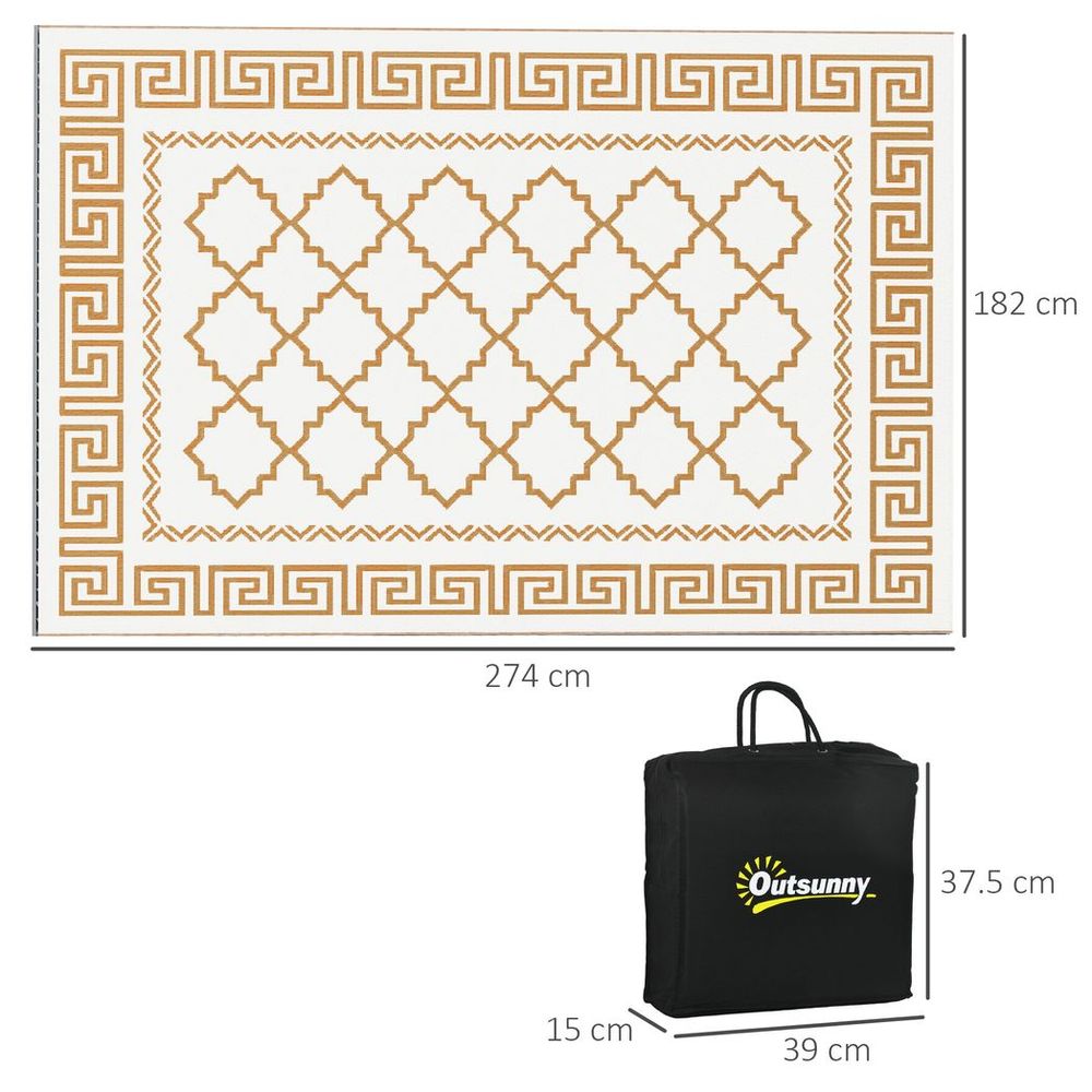 Outsunny Reversible Waterproof Outdoor Rug with Carry Bag, 182 x 274cm, Brown - anydaydirect
