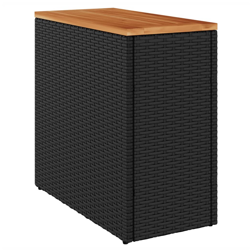 vidaXL Garden Side Table with Wooden Top Black 58x27.5x55 cm Poly Rattan - anydaydirect