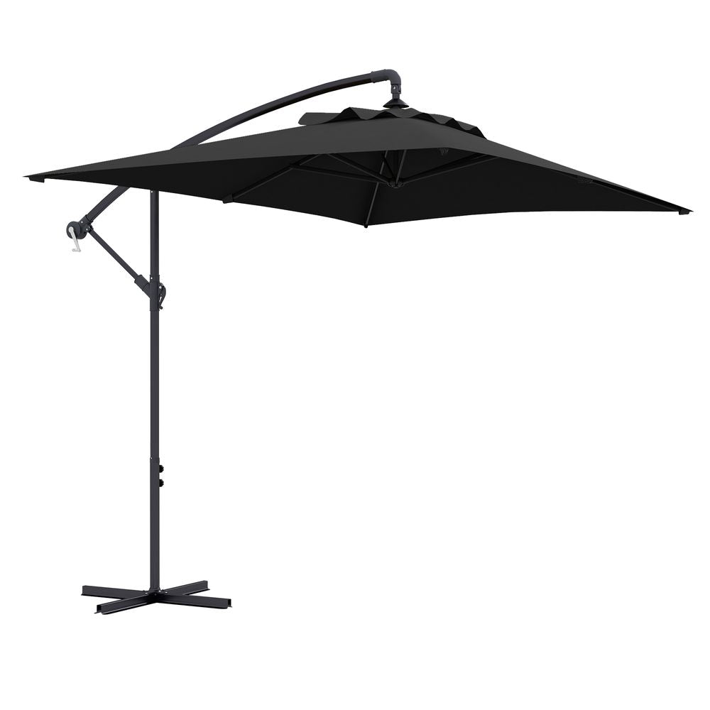 Outsunny 3 m Cantilever Parasol with Cross Base, Crank Handle, 6 Ribs, Black - anydaydirect