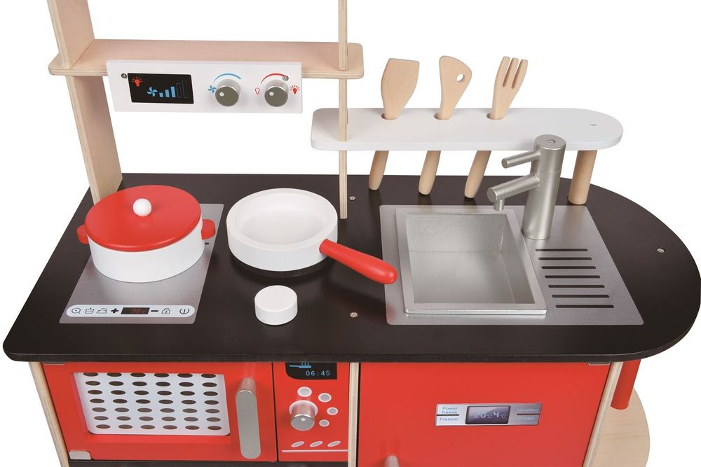 Lelin Wooden Childrens Pretend Play Modern Kitchen Cooking Toy with Pots & Pans - anydaydirect