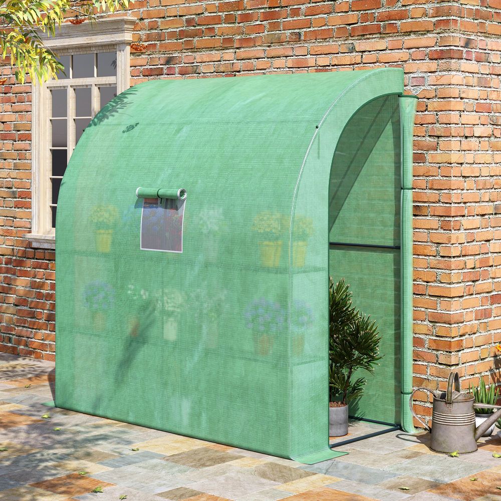 Walk-In Lean to Wall Greenhouse Window&Door 200Lx 100W x 215Hcm Green Outsunny - anydaydirect