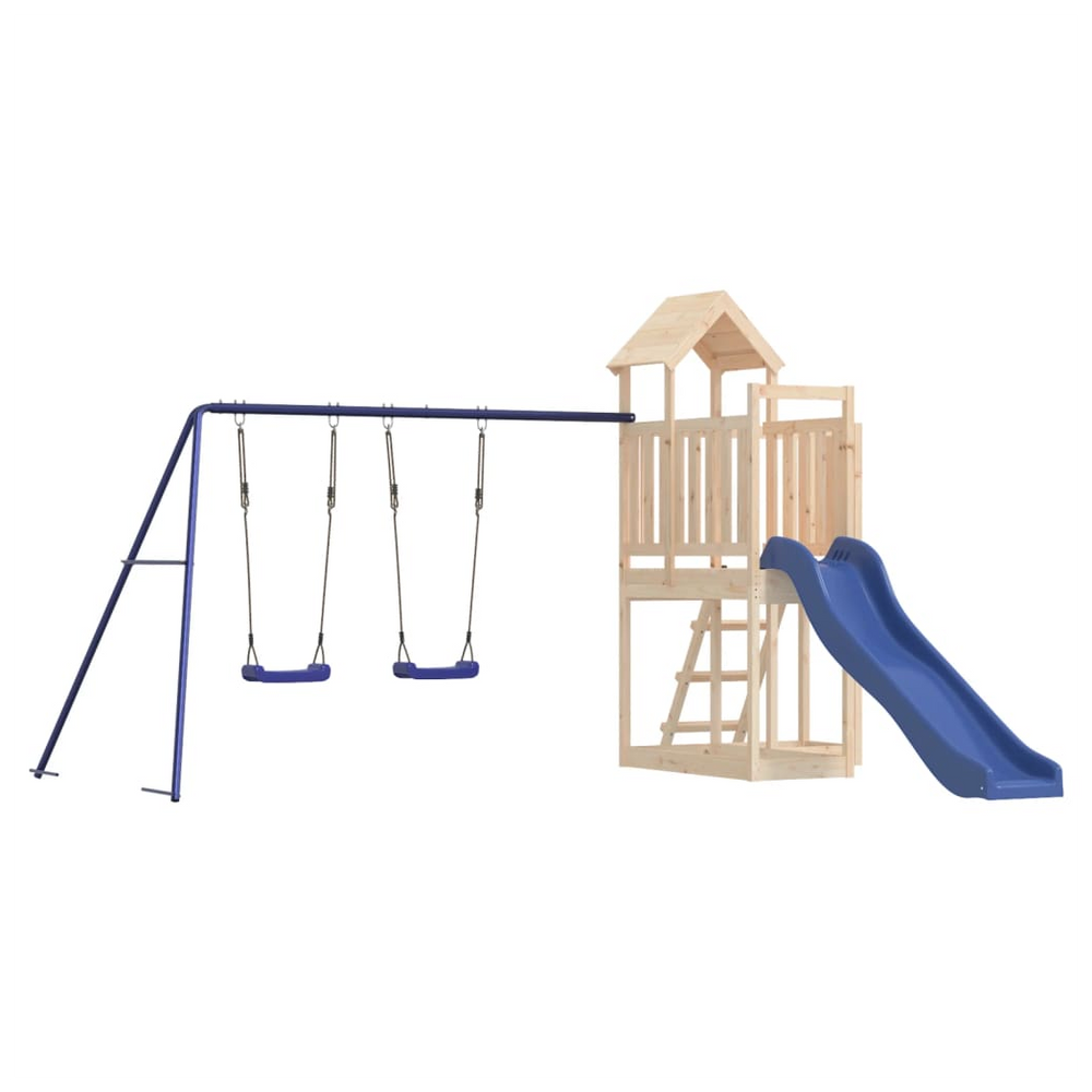 Playhouse with Slide Swings Solid Wood Pine - anydaydirect