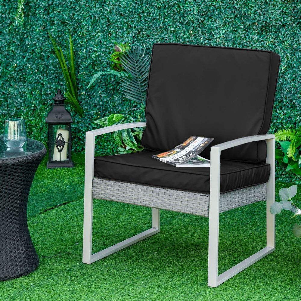 2 Pieces Seat Cushion and Back Pad Set for Rattan Furniture Black - anydaydirect
