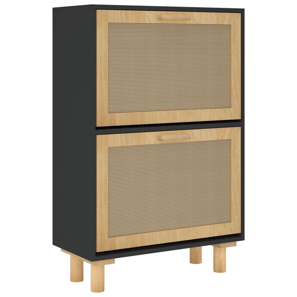 Shoe Cabinet Black 52x25x80 cm Engineered Wood&Natural Rattan - anydaydirect