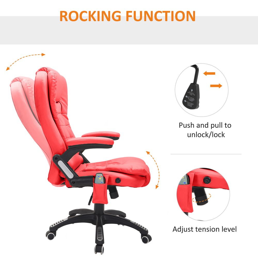 HOMCOM Heated Vibrating Massage Office Chair with Reclining Function, Red - anydaydirect