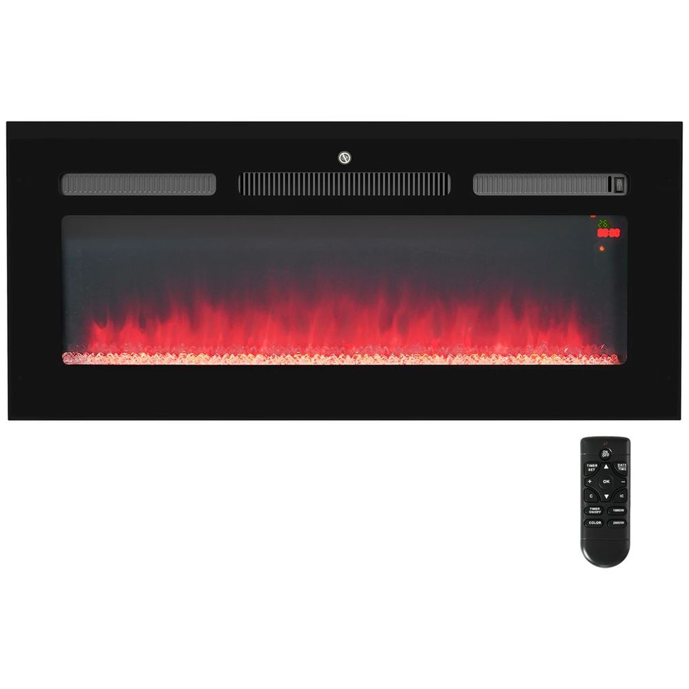 HOMCOM 102cm Electric Fireplace Recessed and Wall Mounted Electric Fire Black - anydaydirect