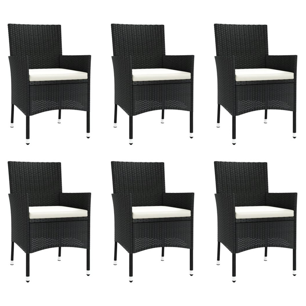 vidaXL 7 Piece Garden Dining Set with Cushions Black Poly Rattan - anydaydirect