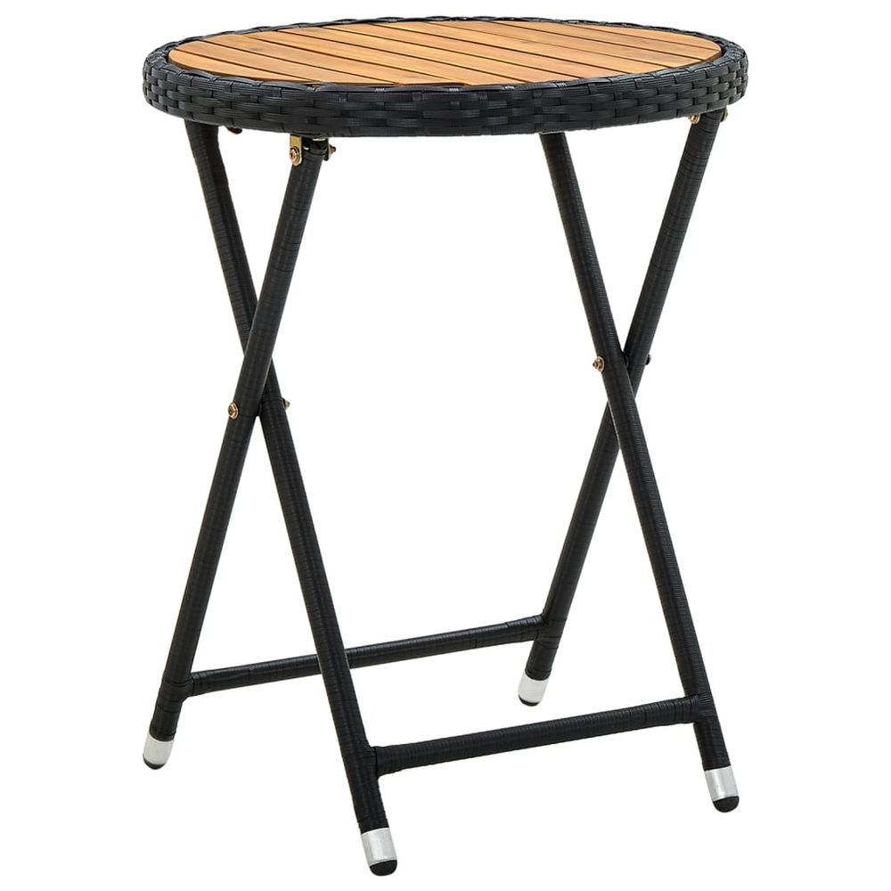 Tea Table Black 60 cm Poly Rattan and Solid Acacia Wood - anydaydirect