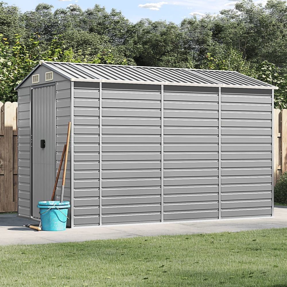 vidaXL Garden Shed Light Grey 191x300x198 cm Galvanised Steel - anydaydirect