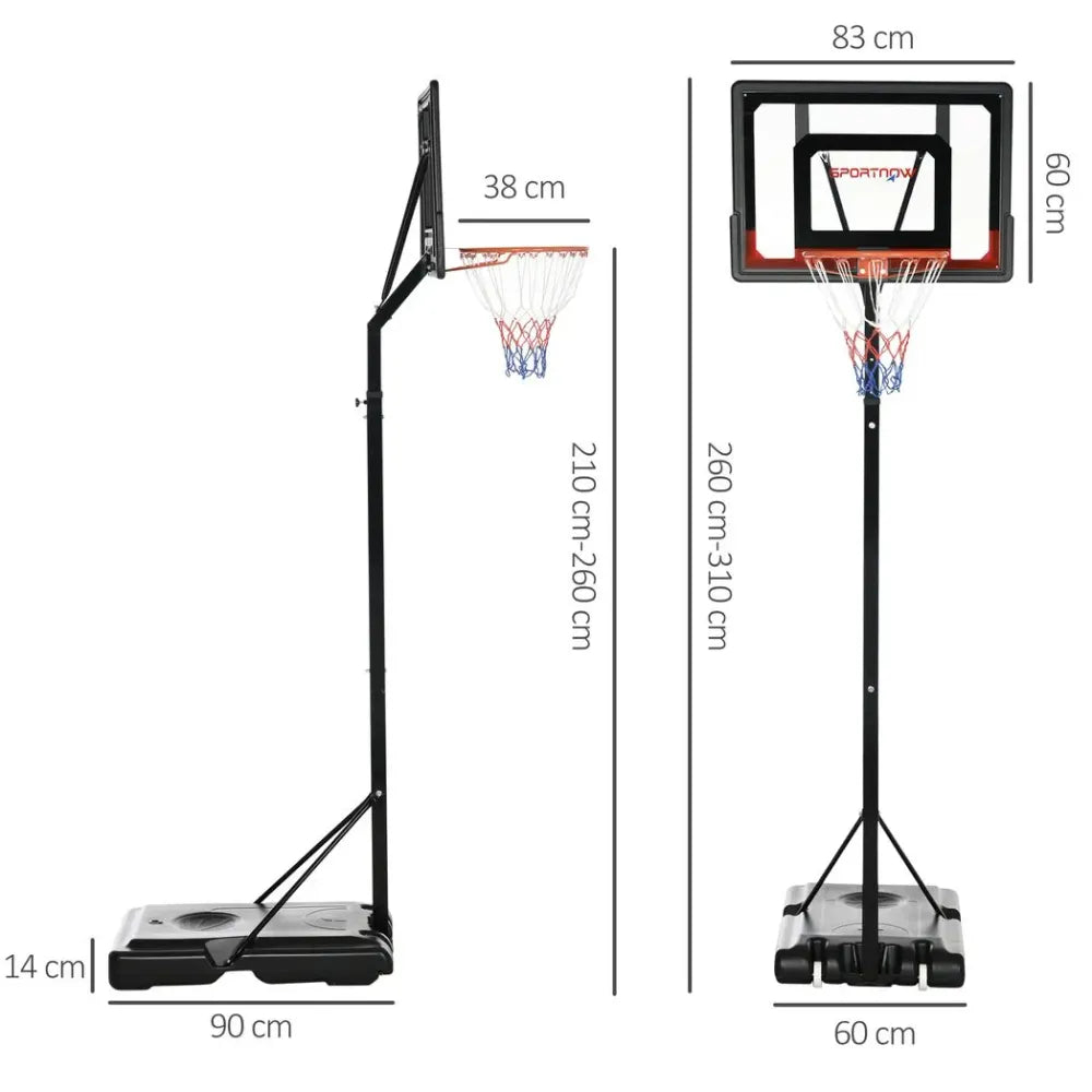 2.1-2.6m Basketball Hoop and Stand with Weighted Base, Portable on Wheels - anydaydirect