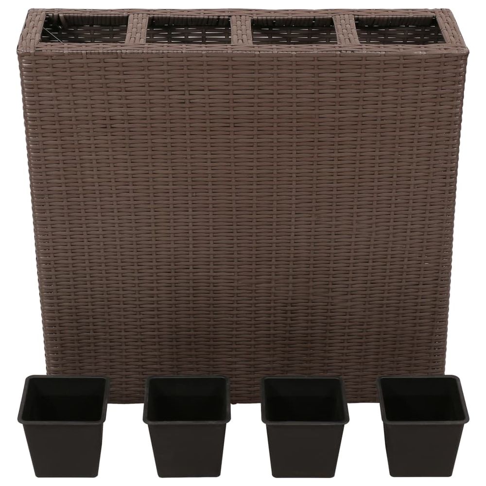 Garden Raised Bed with 4 Pots Poly Rattan Brown - anydaydirect