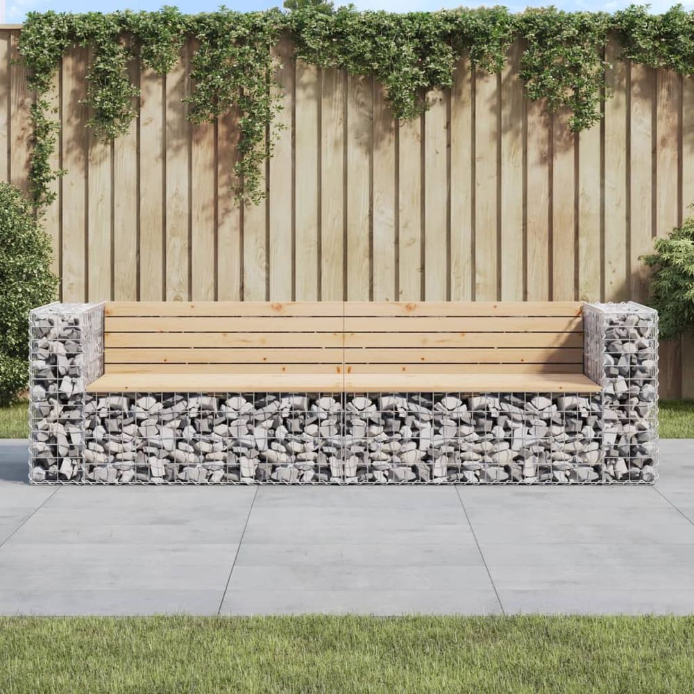 vidaXL Garden Bench Gabion Design 244x71x65.5 cm Solid Wood Pine - anydaydirect