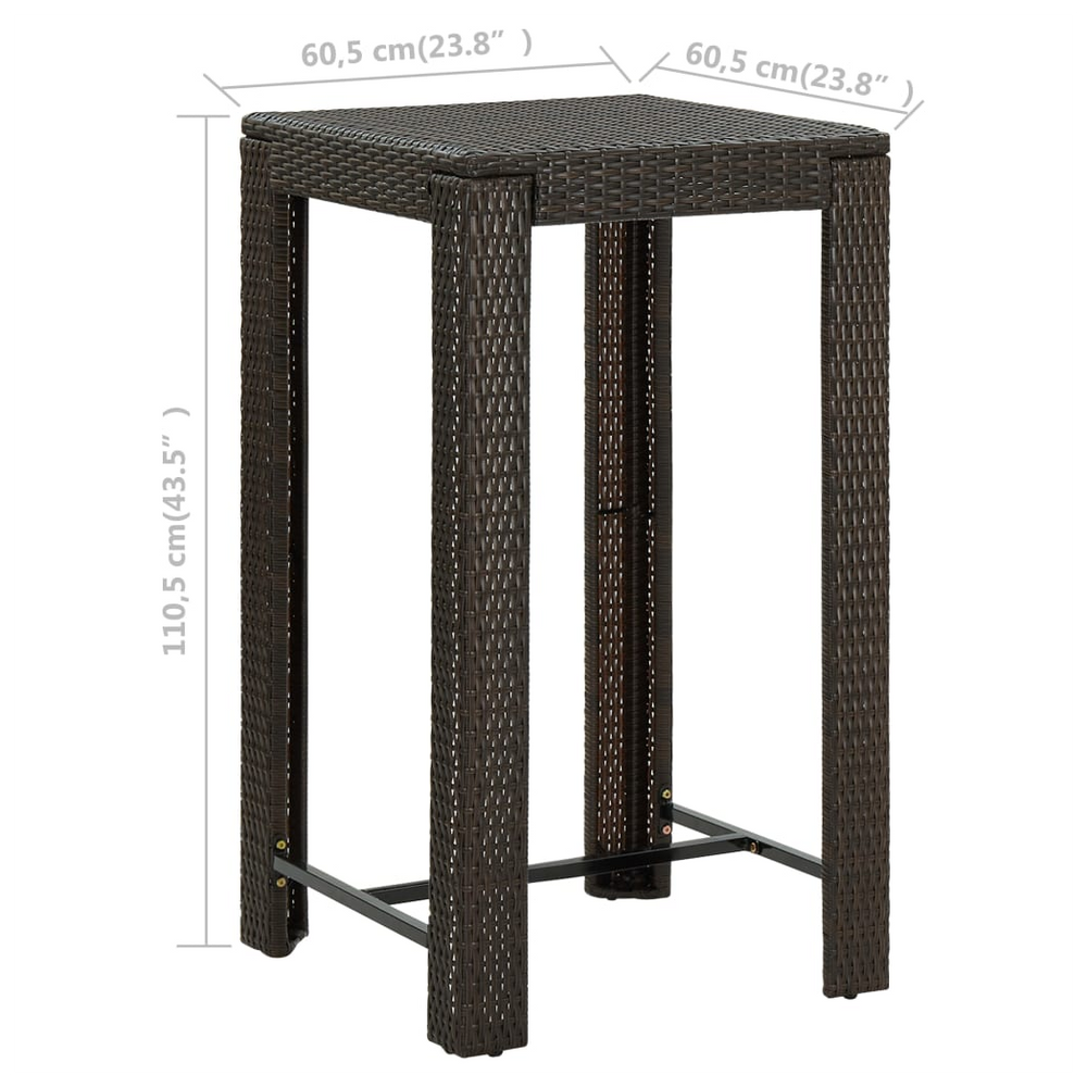 Garden Bar Table Brown 60.5x60.5x110.5 cm Poly Rattan - anydaydirect