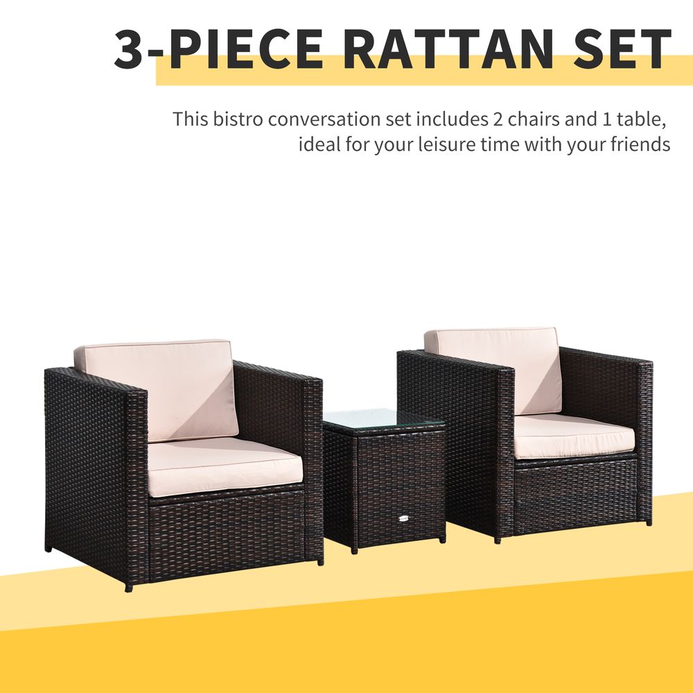 Outsunny 2 Seater Rattan Sofa  Furniture Set W/Cushions, Steel Frame-Brown - anydaydirect