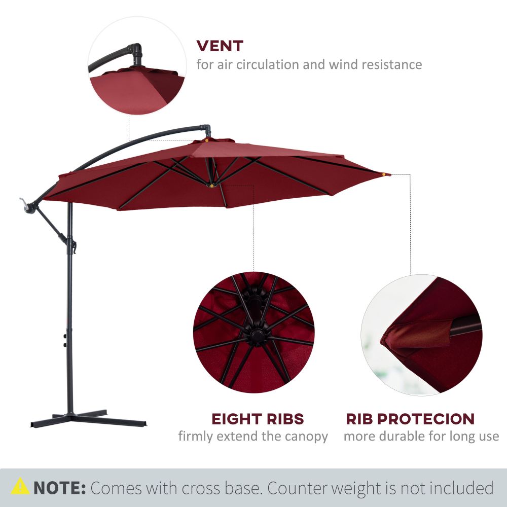 3(m) Garden Banana Parasol Cantilever Umbrella w/ Base, Wine Red Outsunny - anydaydirect