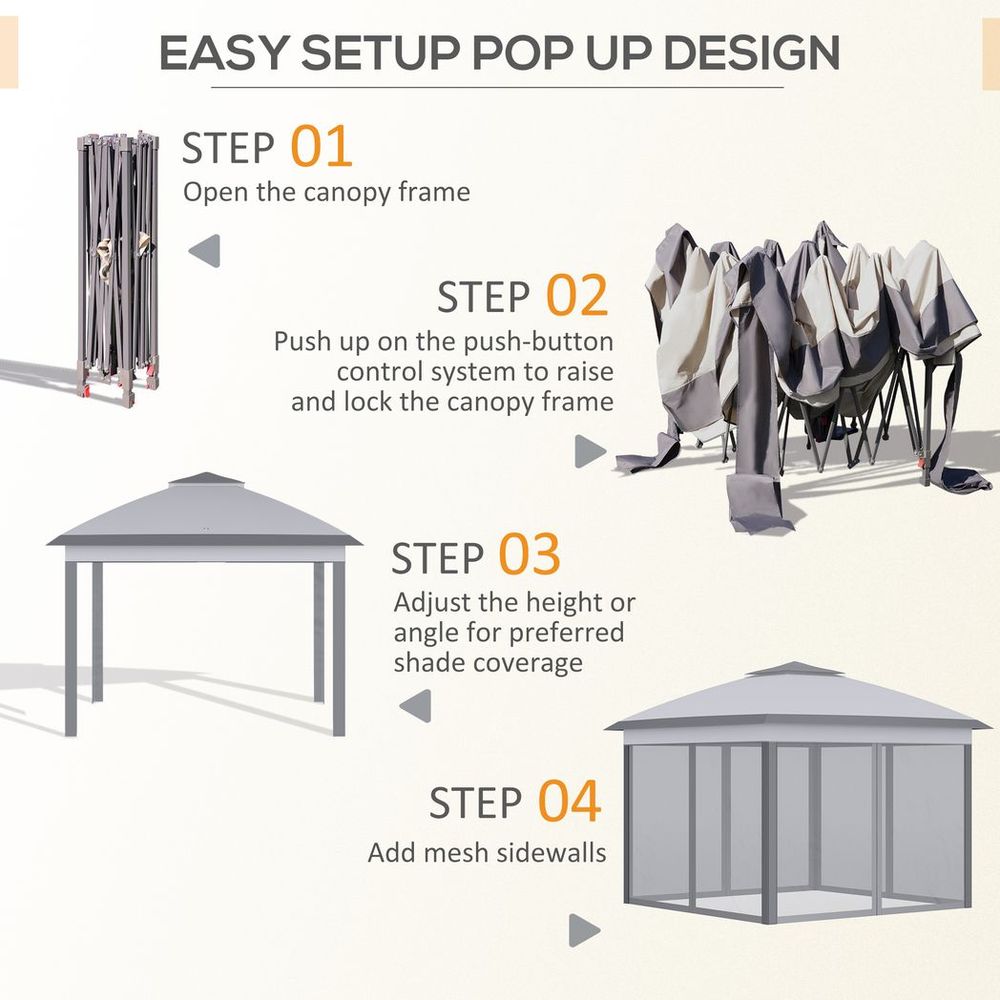 Pop Up Gazebo Height Adjustable Canopy Tent w/ Carrying Bag, Grey - anydaydirect